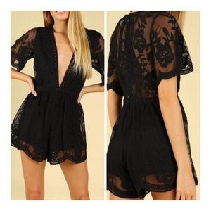 Vintage Inspired Crochet- Knit Sheer Black Romper